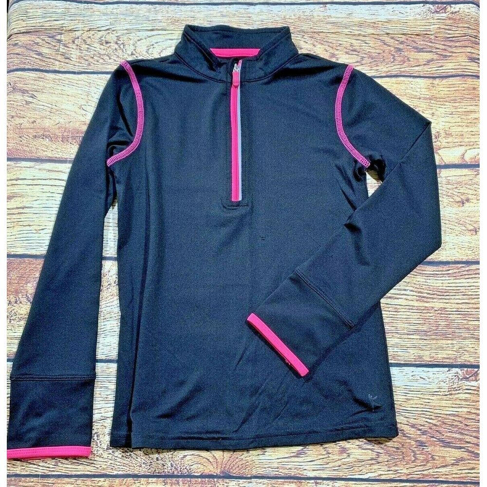Girls Danskin Pullover Size Small 6-6x Black Pink Trim 3/4 Zip 95% Polyester